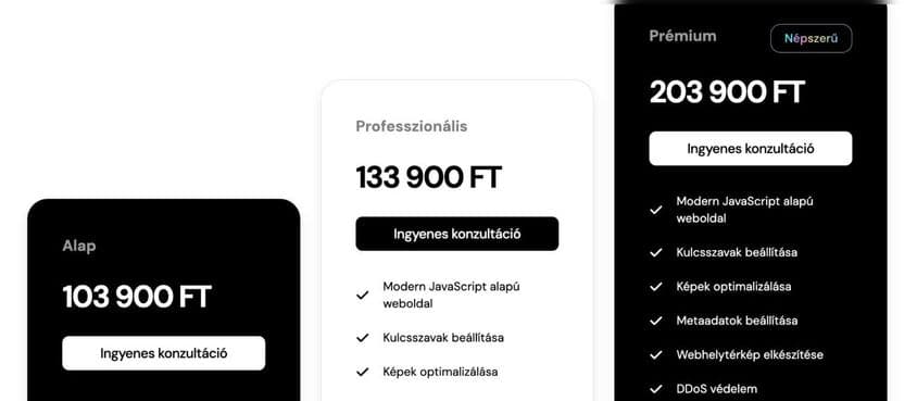 Árak oszlopa ahol a középső van kiemelve.