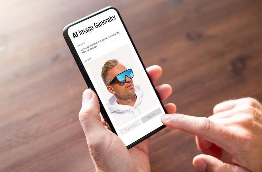 Egy férfi mesterséges intelligencia (MI) szoftvert használ mobiltelefonján.