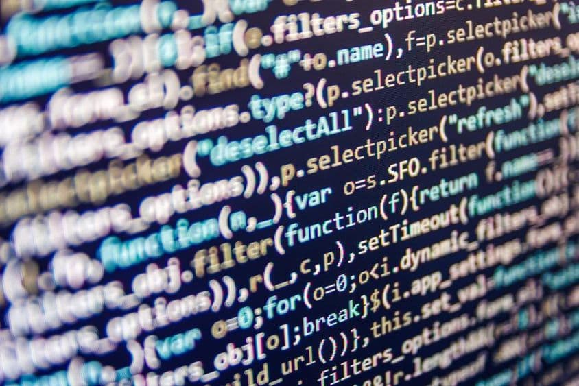 Javascript programozás laptop számítógép képernyőjén.